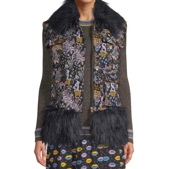 Sui by Anna Sui Colorful Tapestry Fur Vest L - Picture 1 of 17